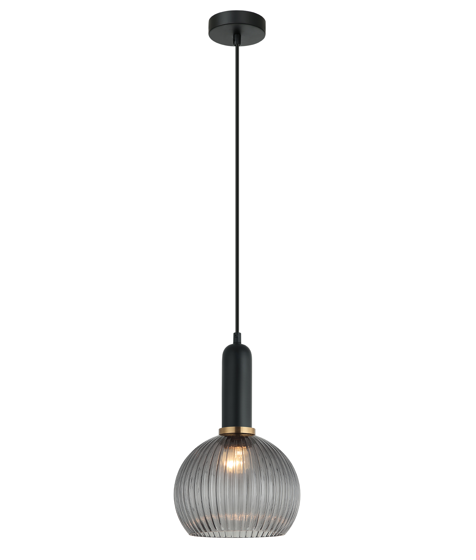 Valencia Smokey Black Ribbed Wine Glass Pendant