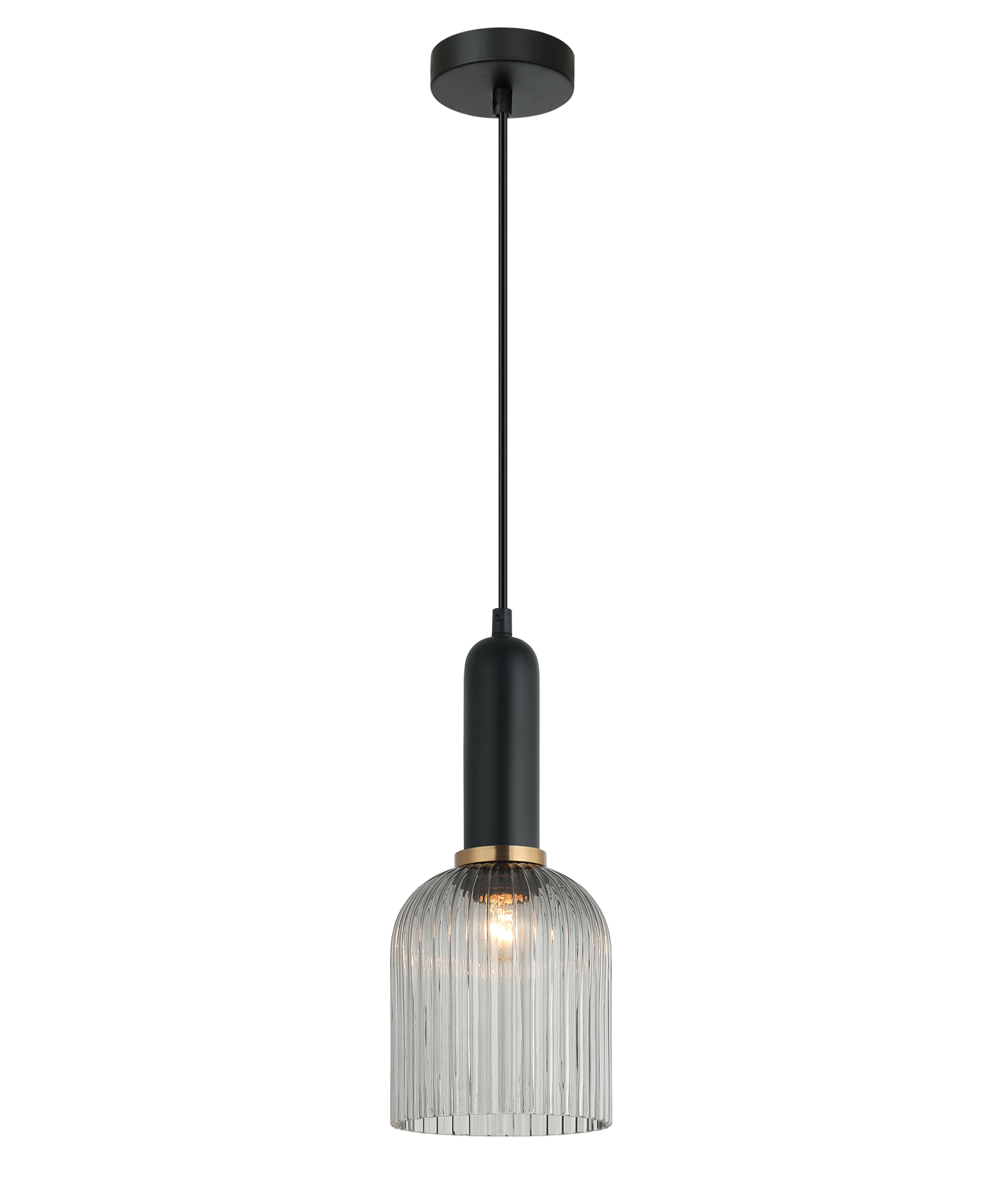 Valencia Bell Smokey Black Ribbed Glass Pendant