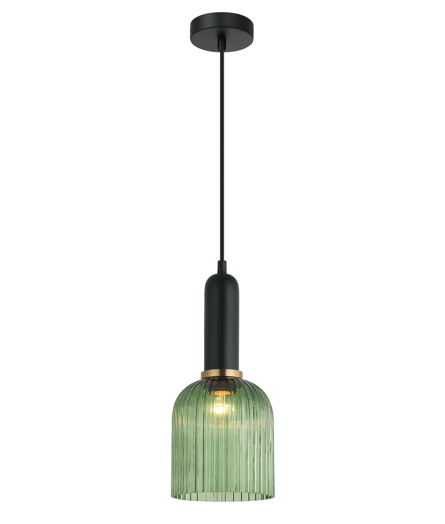 Valencia Bell Green Ribbed Glass Pendant