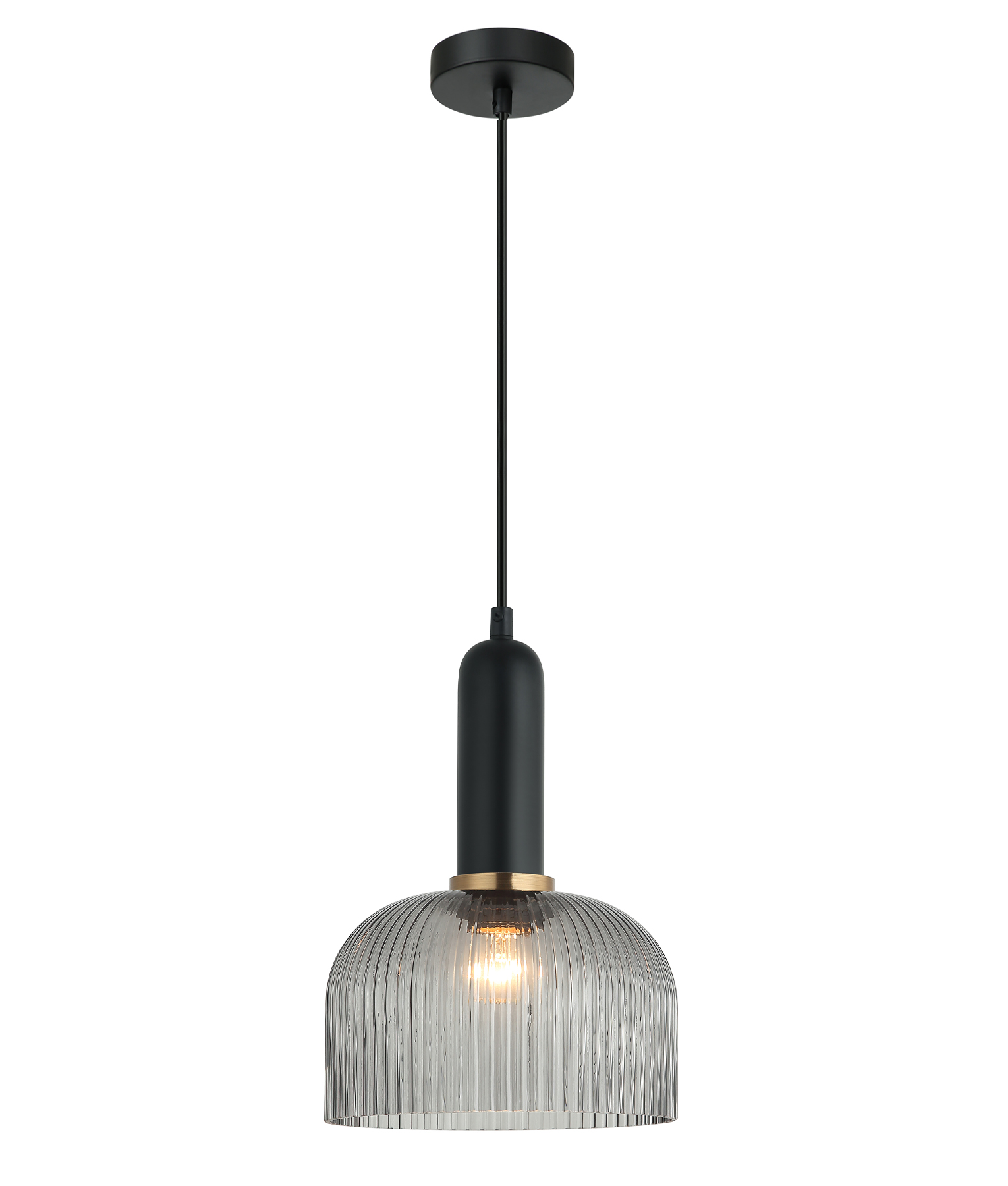 Valencia Dome Smokey Black Ribbed Glass Pendant