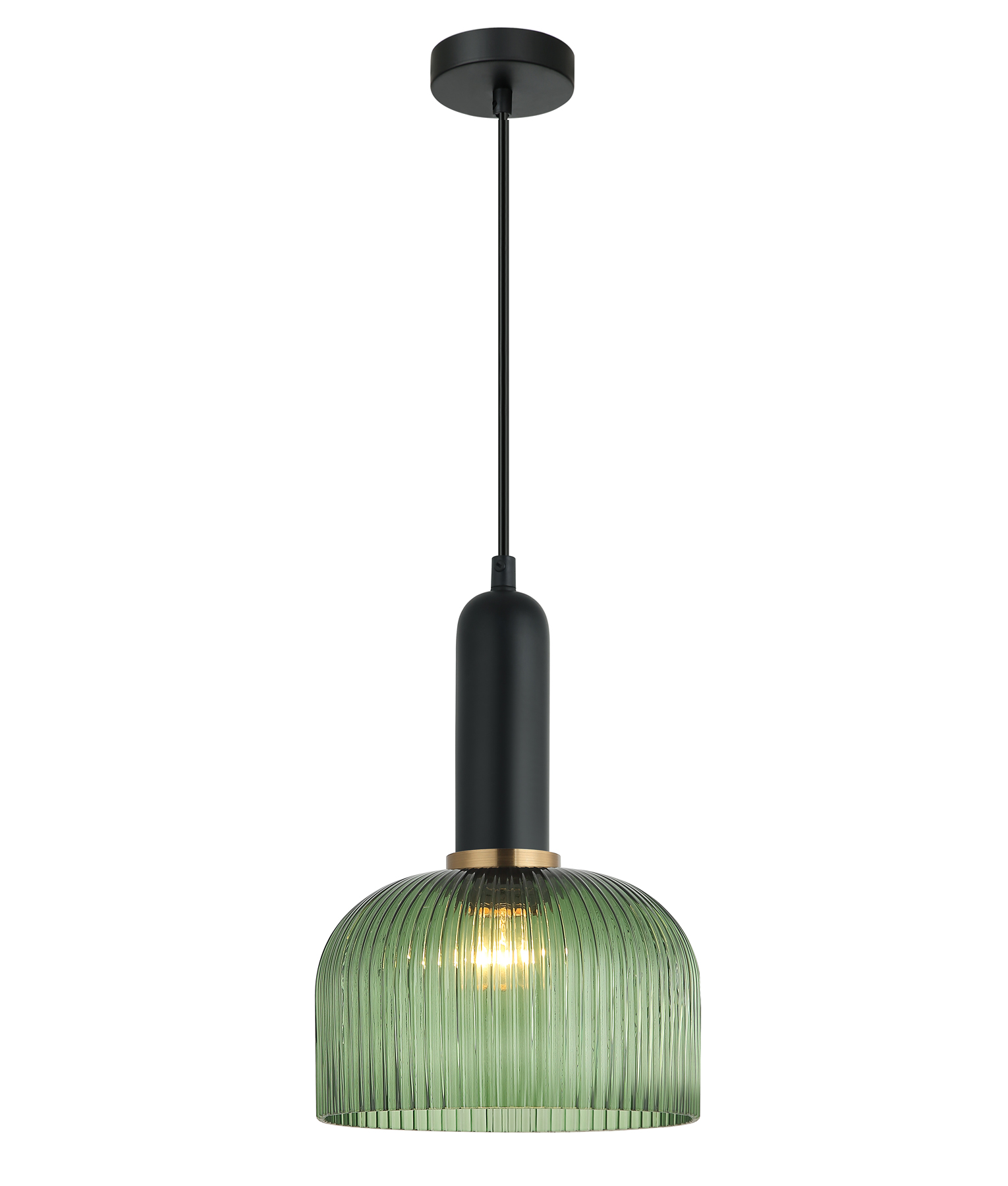 Valencia Dome Green Ribbed Glass Pendant