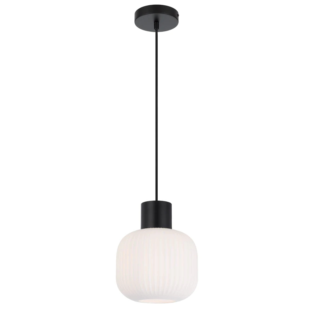 Norilsk Round Black Opal Matt Ribbed Glass Pendant
