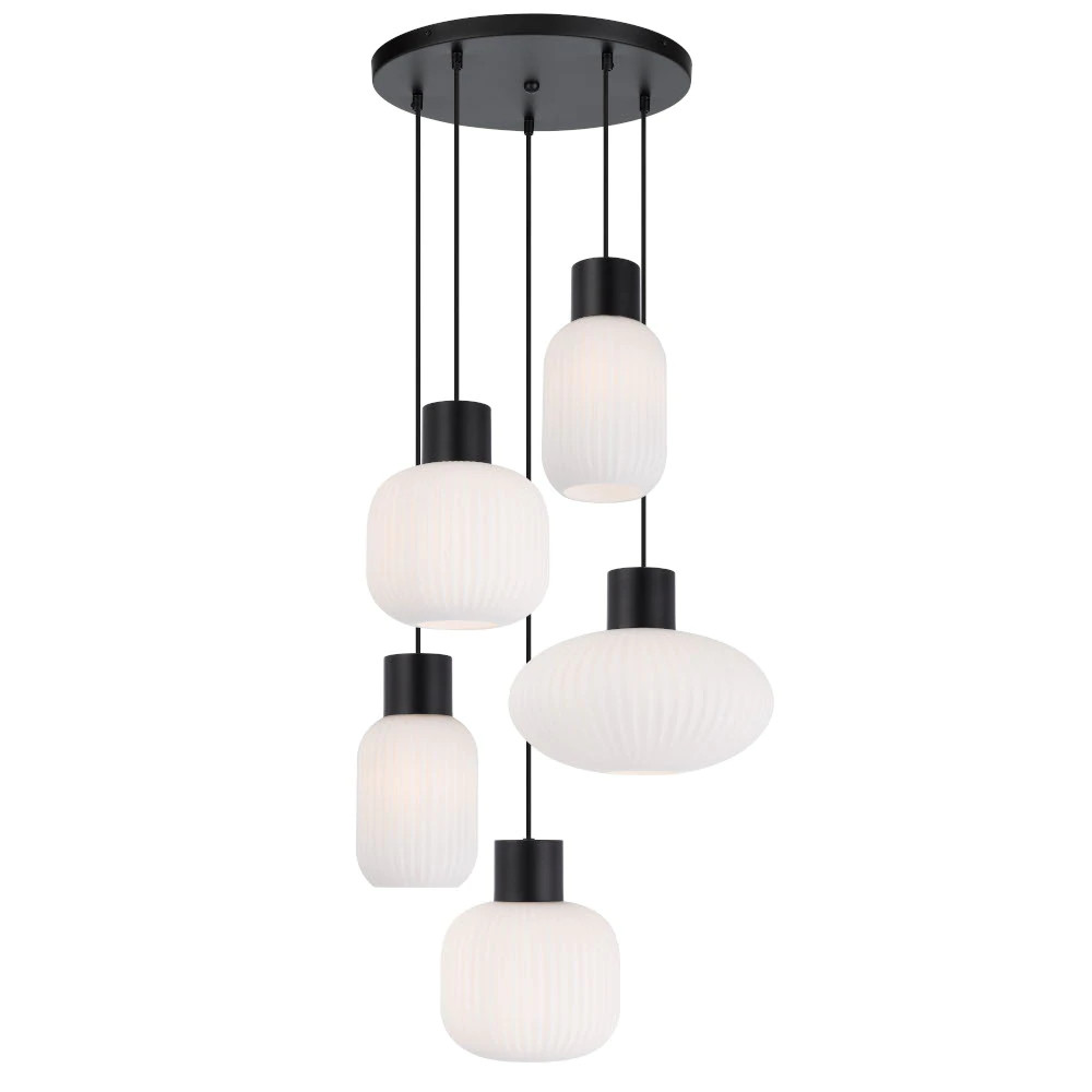 Norilsk 5 Light Black Opal Matt Ribbed Glass Cluster Pendant