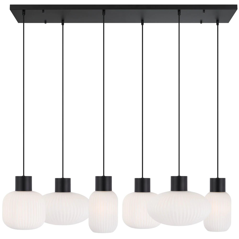 Norilsk 6 Light Black Opal Matt Ribbed Glass Pendant
