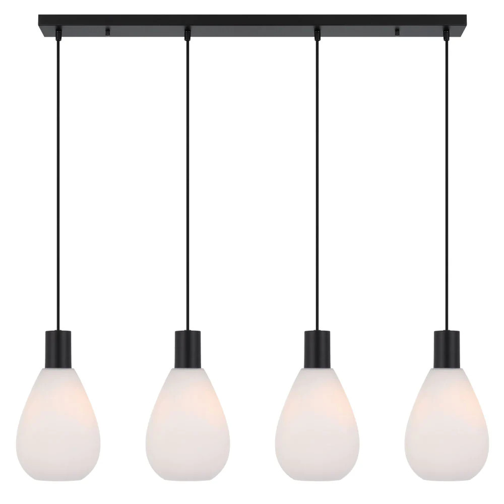 Trevor Teardrop 4 Light Black Opal Glass Linear Cluster Pendant Light
