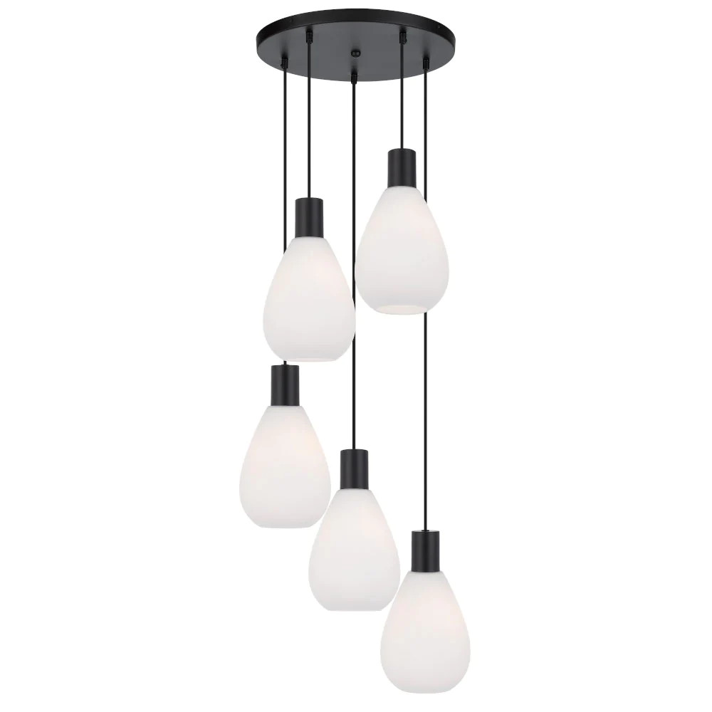 Trevor Teardrop 5 Light Black Opal Glass Round Cluster Pendant Light