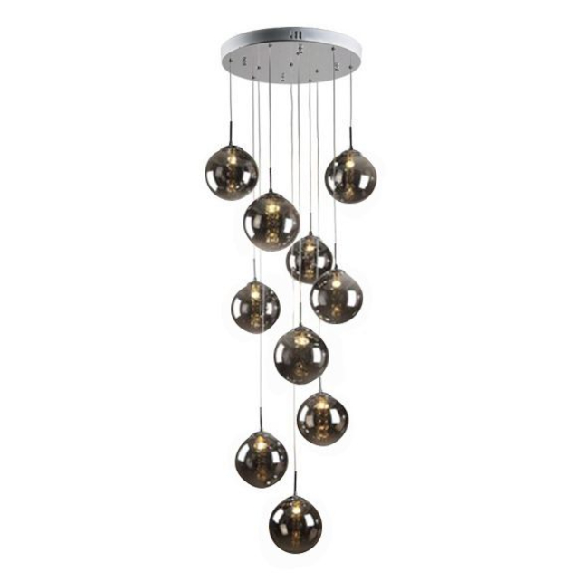 Bubbles 10 Light Black Smoke Glass Cluster Pendant Chandelier