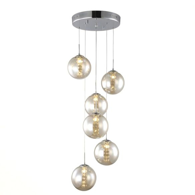 Bubbles 5 Light Gold Cognac Glass Cluster Pendant Chandelier