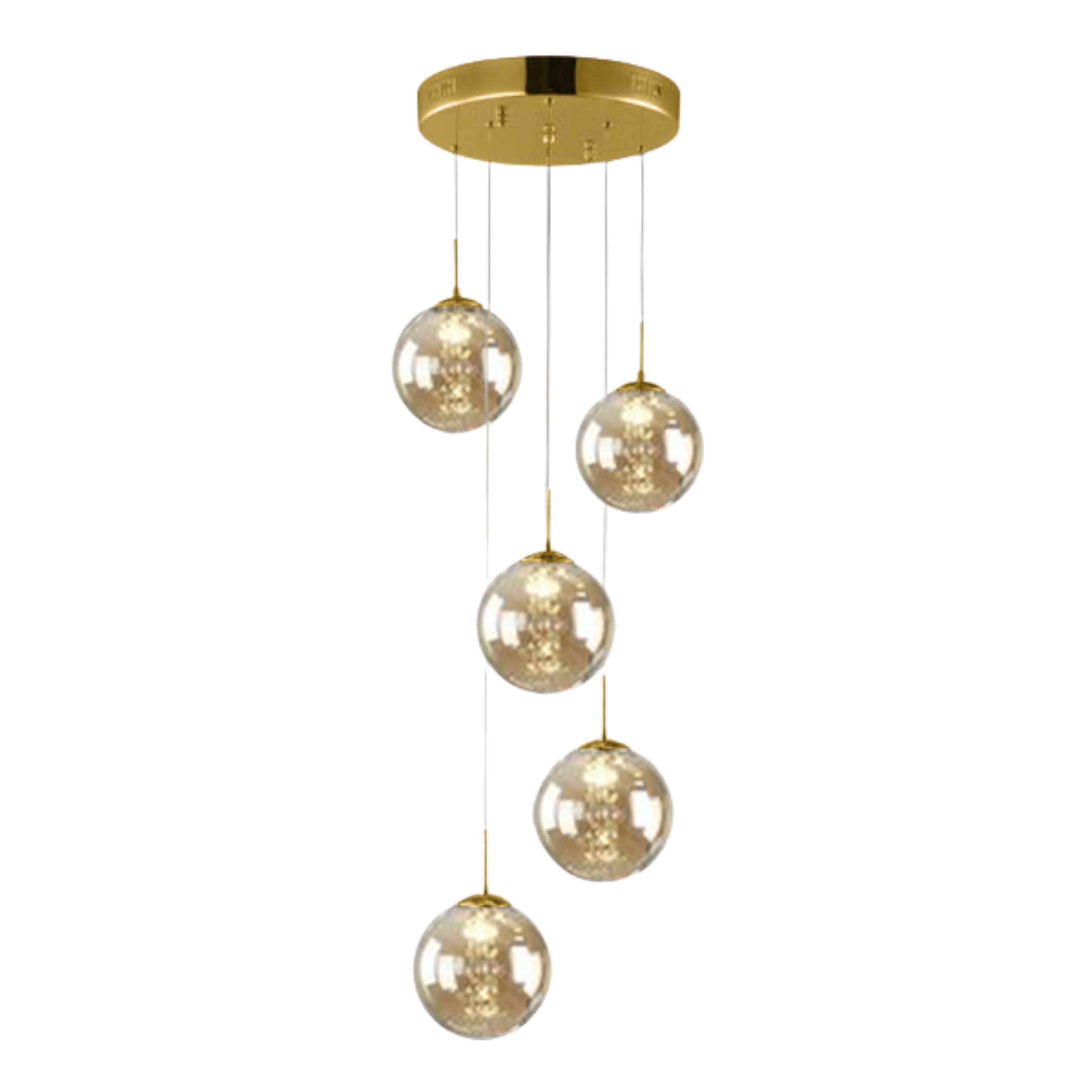 Bubbles 5 Light Gold Cognac Glass Cluster Pendant Chandelier