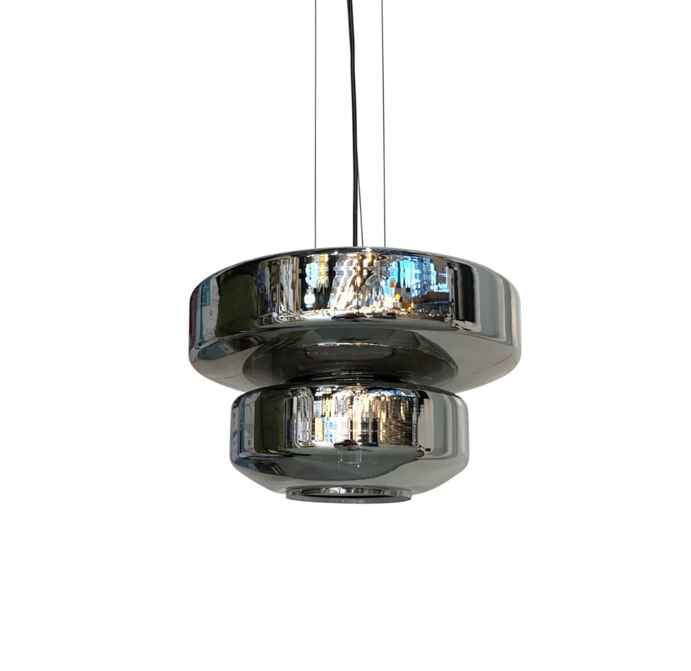 Two Tiered Smoke Glass Disc Metal LED Pendant