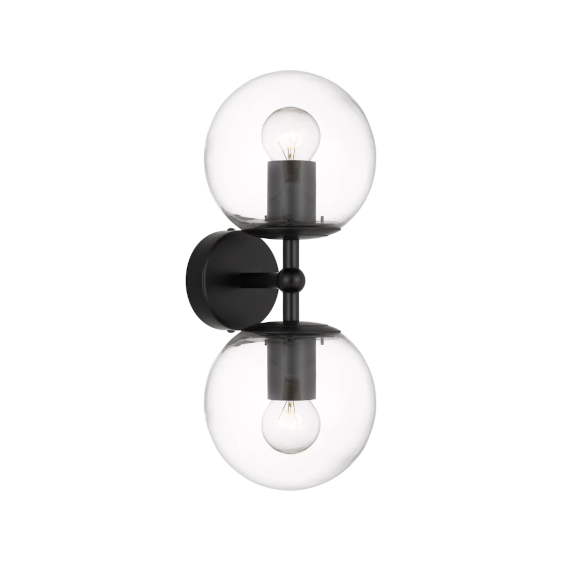 Erin Black Clear Glass Spheres Modern Twin Wall Light