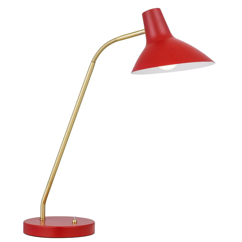 Farrah Red Mid-Century Modern Adjustable Desk and Table Lamp