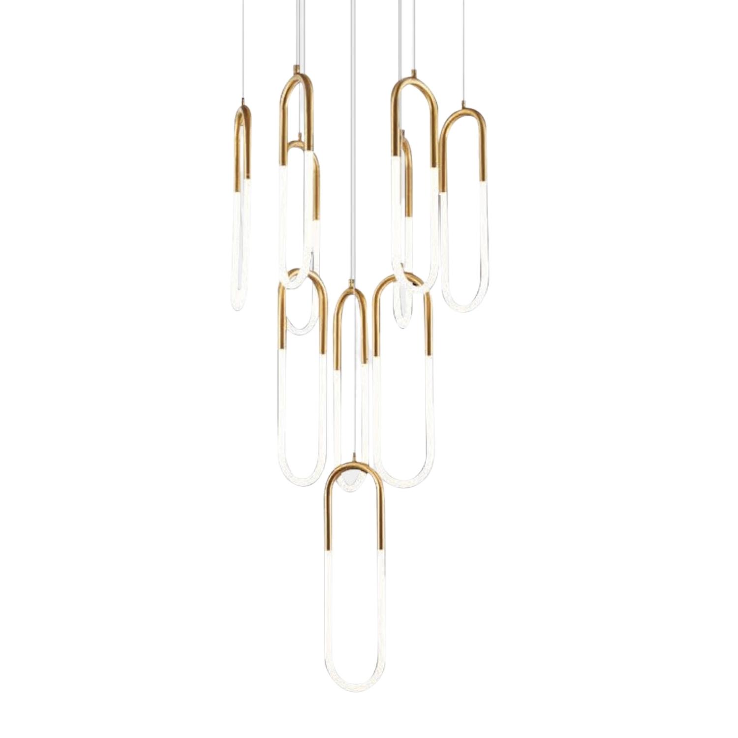 Magnet 10 Light Brushed Gold and White Loop Pendant Chandelier