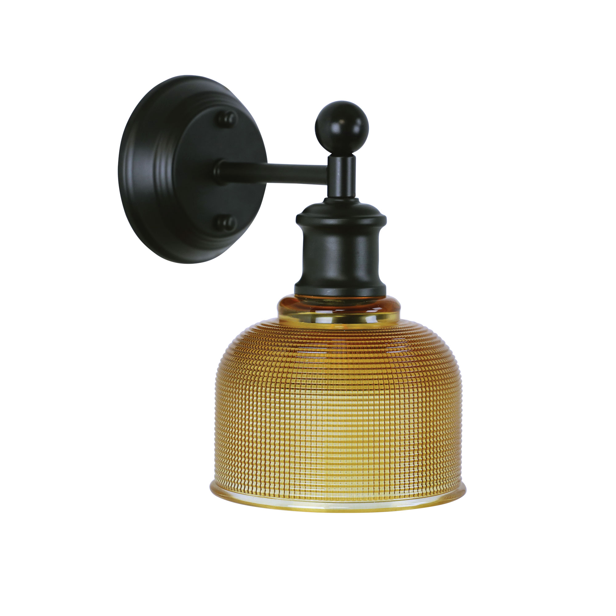 Bridgeton Satin Black Wall Light with Amber Glass Shade