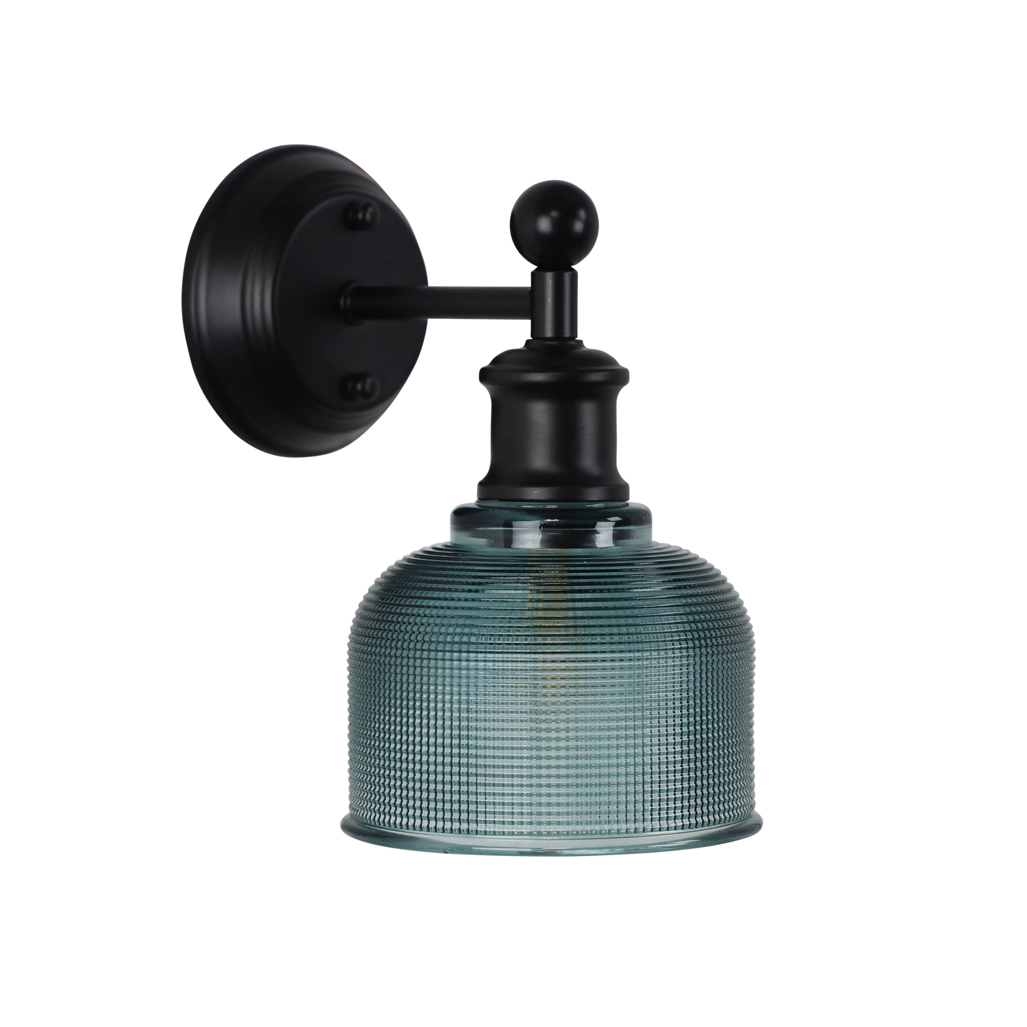 Bridgeton Satin Black Wall Light with Blue Glass Shade