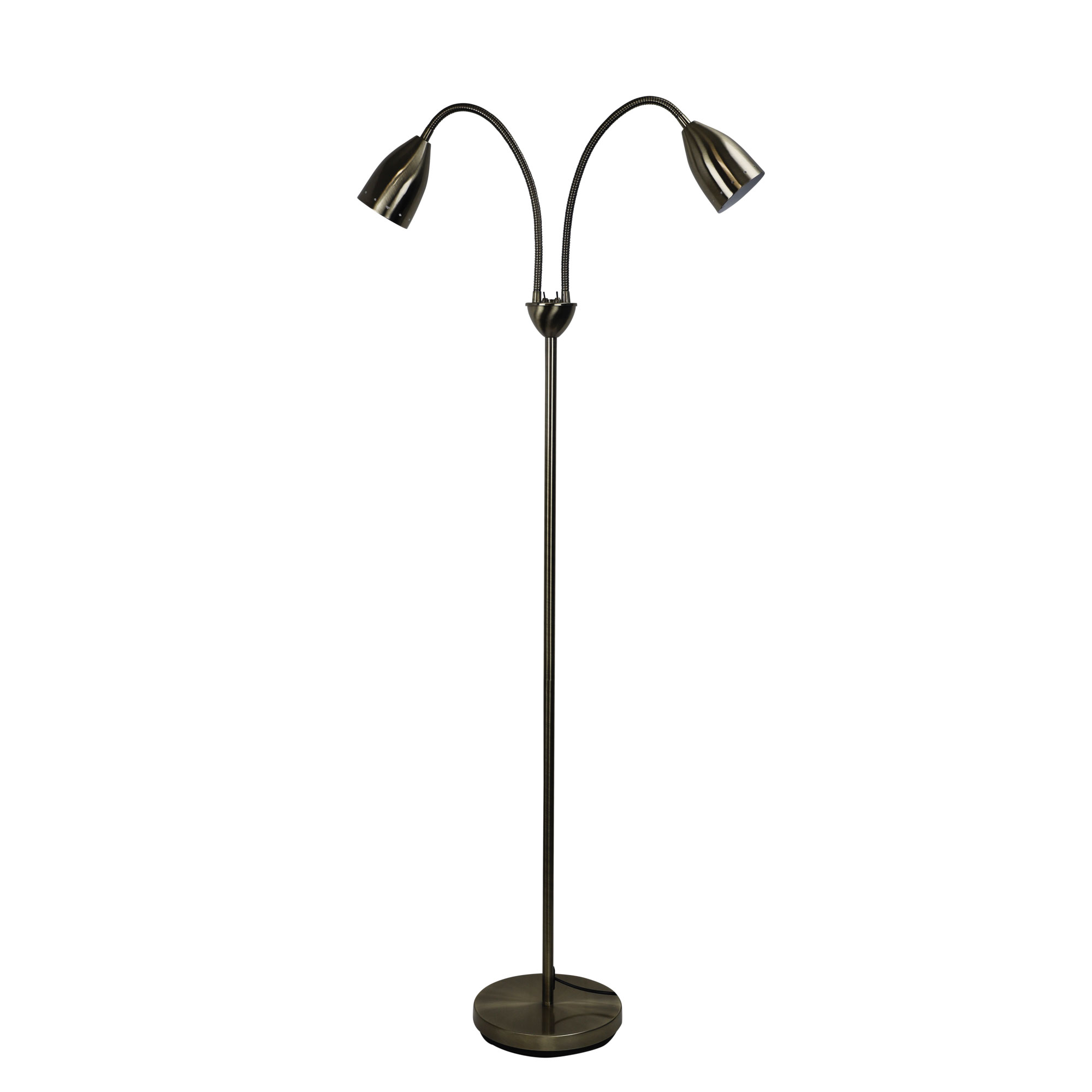 Stanley Antique Brass Goose Neck Twin Floor Lamp