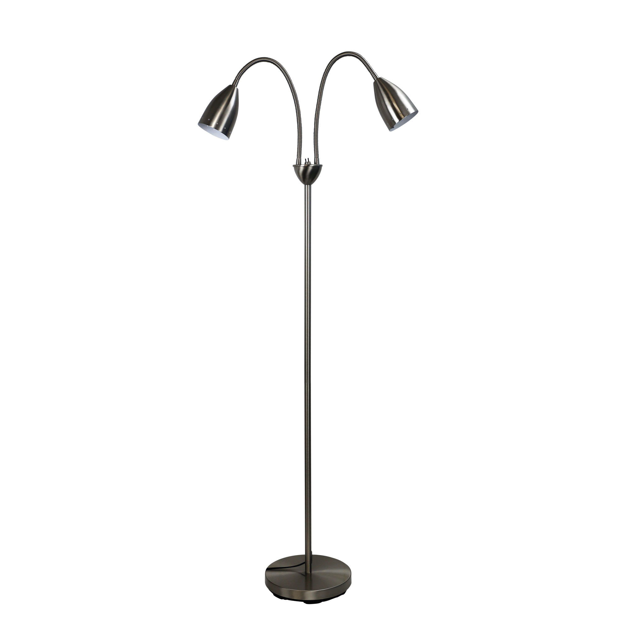 Stanley Brushed Chrome Goose Neck Twin Floor Lamp
