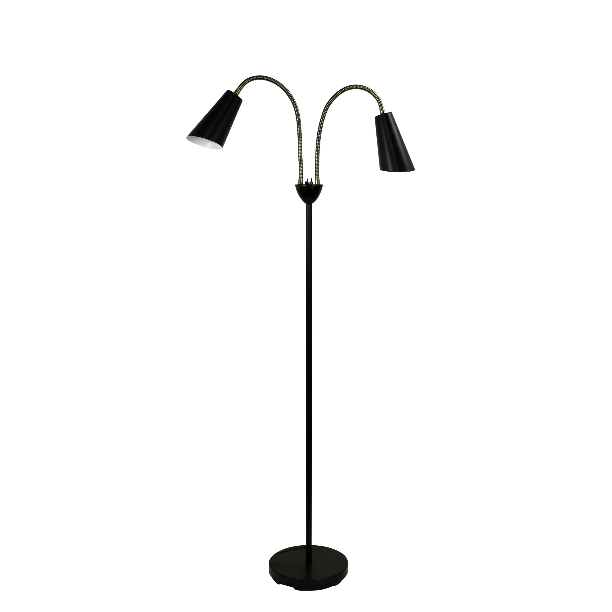 Walter Black and Brass Flexible Neck Twin Floor Lamp