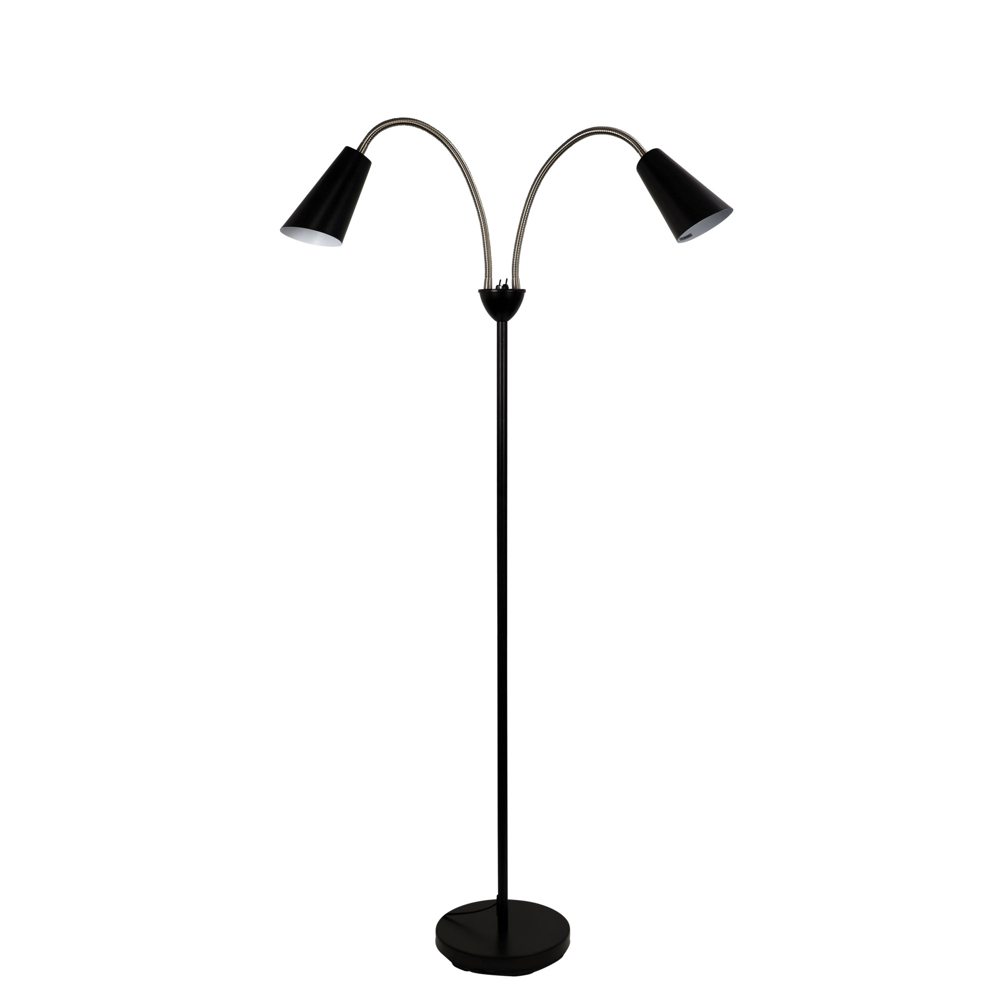 Walter Black and Chrome Flexible Neck Twin Floor Lamp