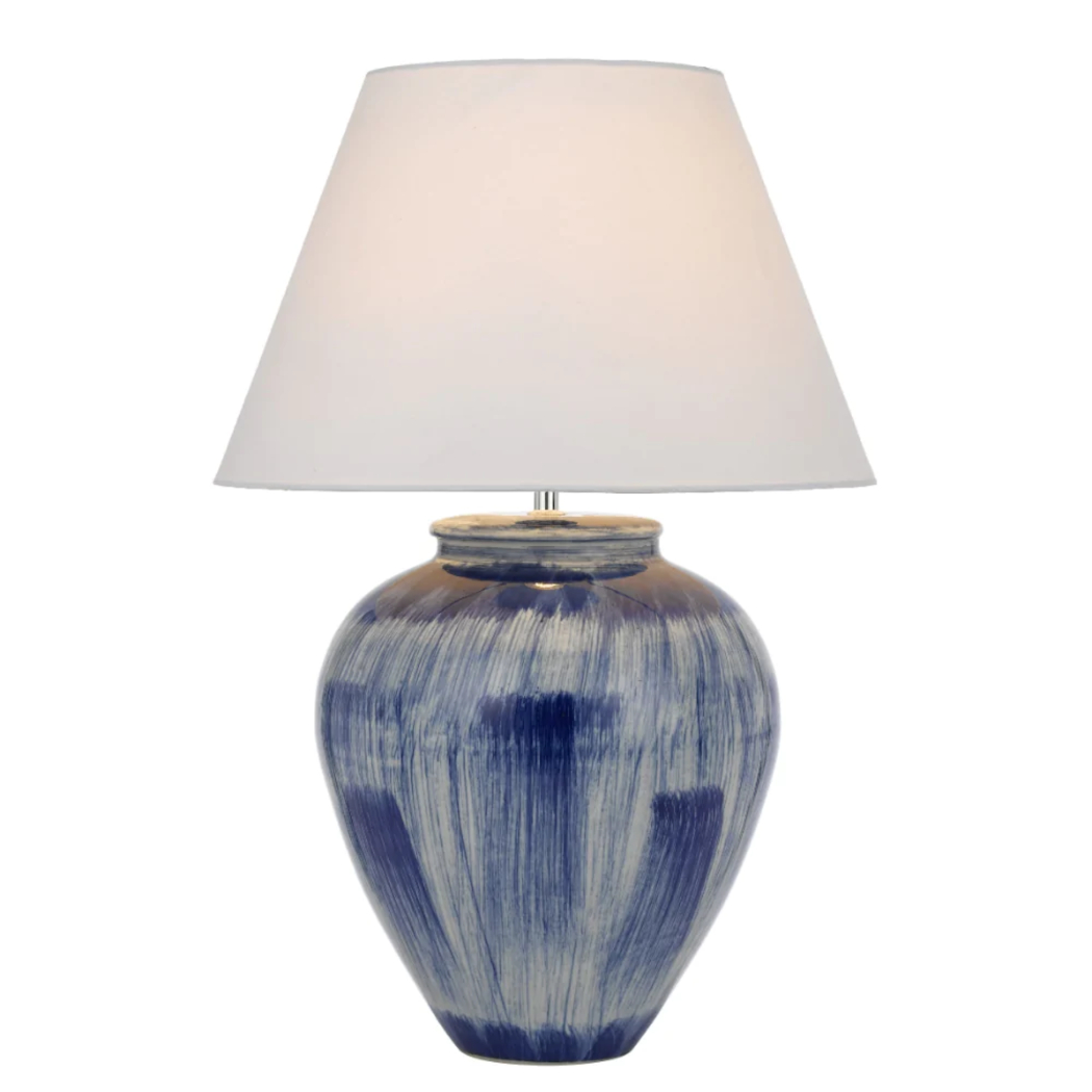 Gema Brushed Blue and White Ceramic Table Lamp