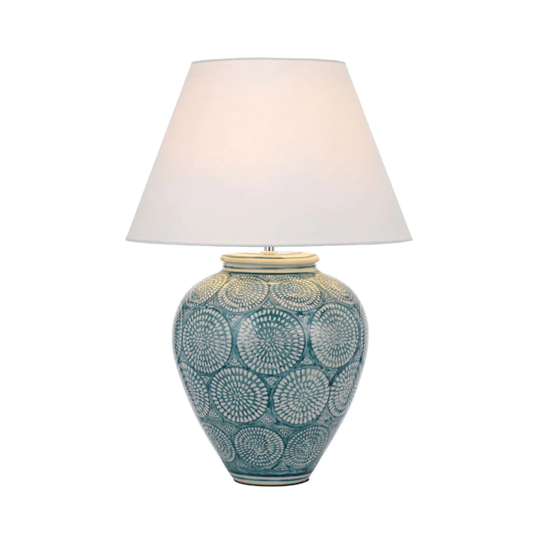 Honey Blue and White Patterned Ceramic Table Lamp