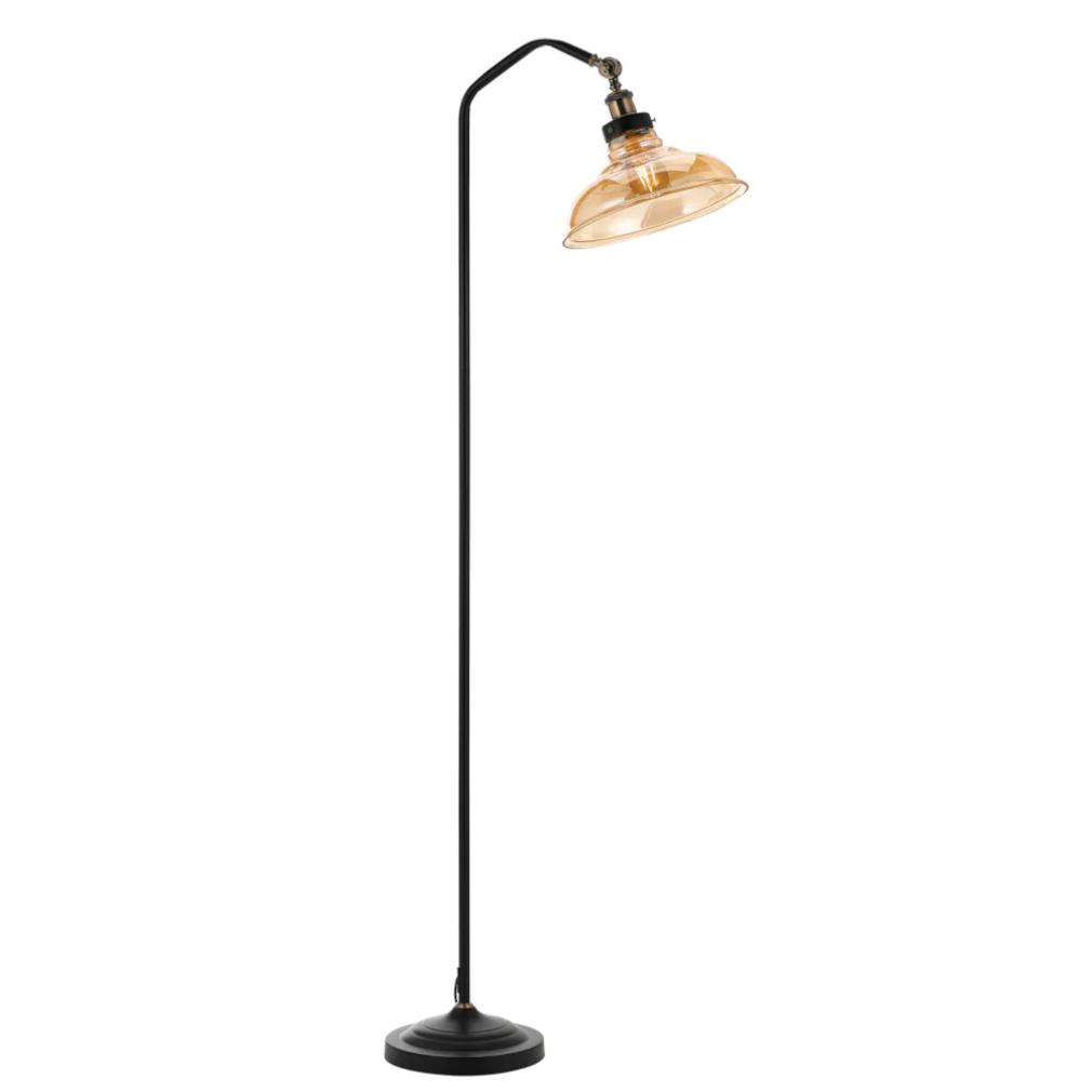 Hershey Black Amber Shade Floor Reading Lamp