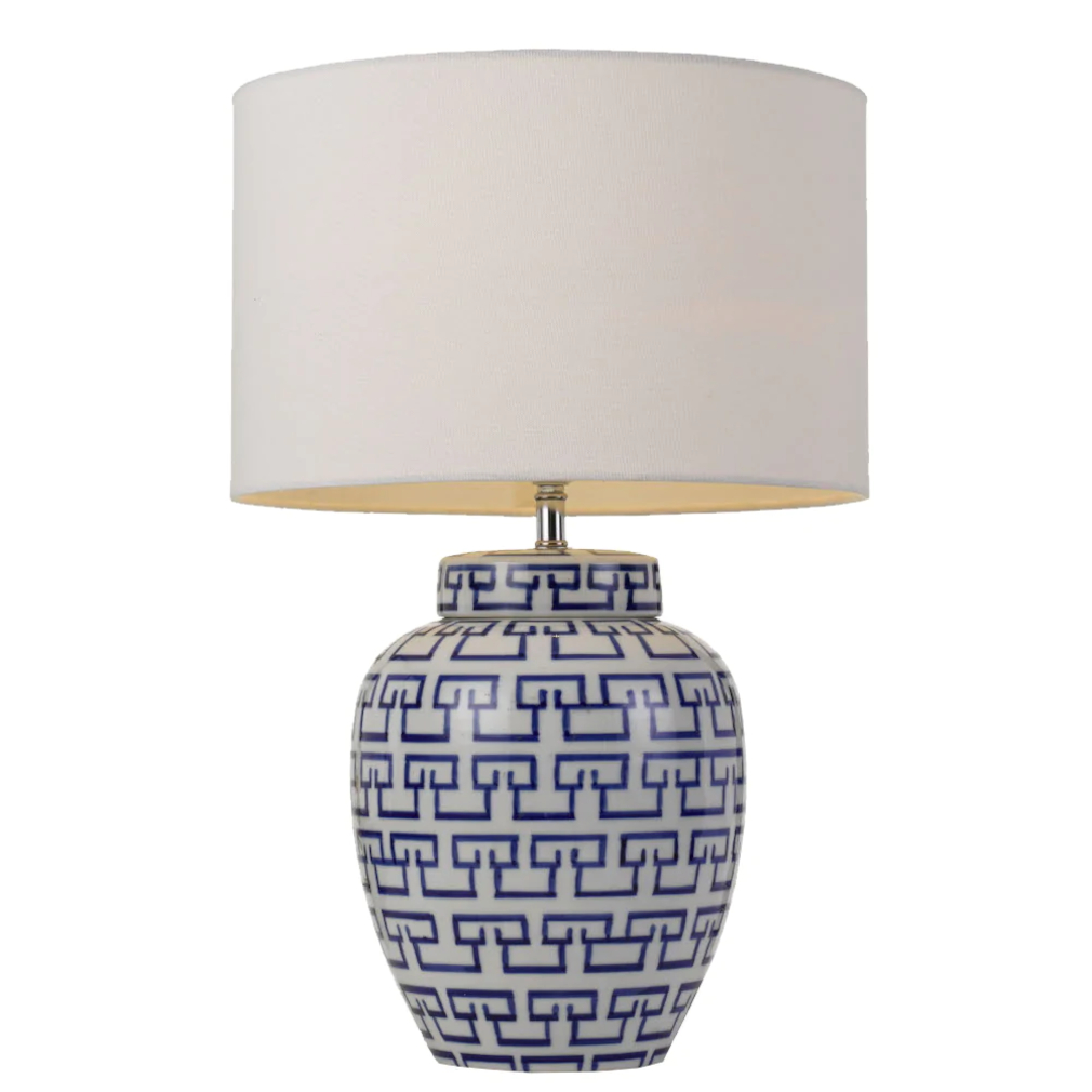 Terry Patterned Blue and White Table Lamp