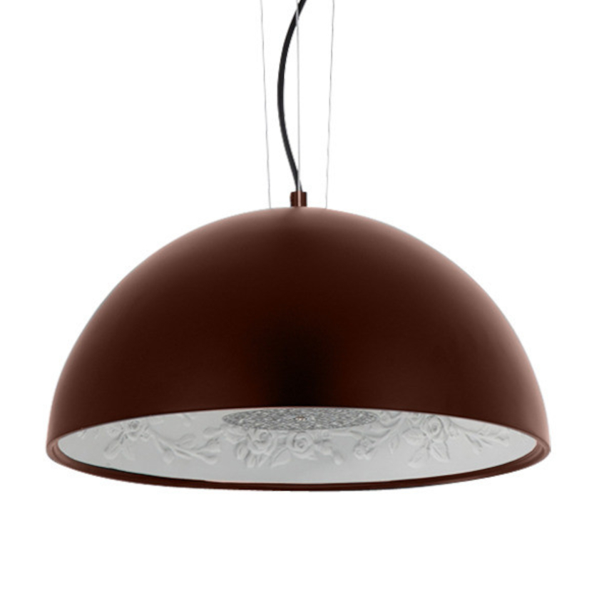 Floral Hemispherical Decorative Pendant Lamp - Matt Coffee Brown