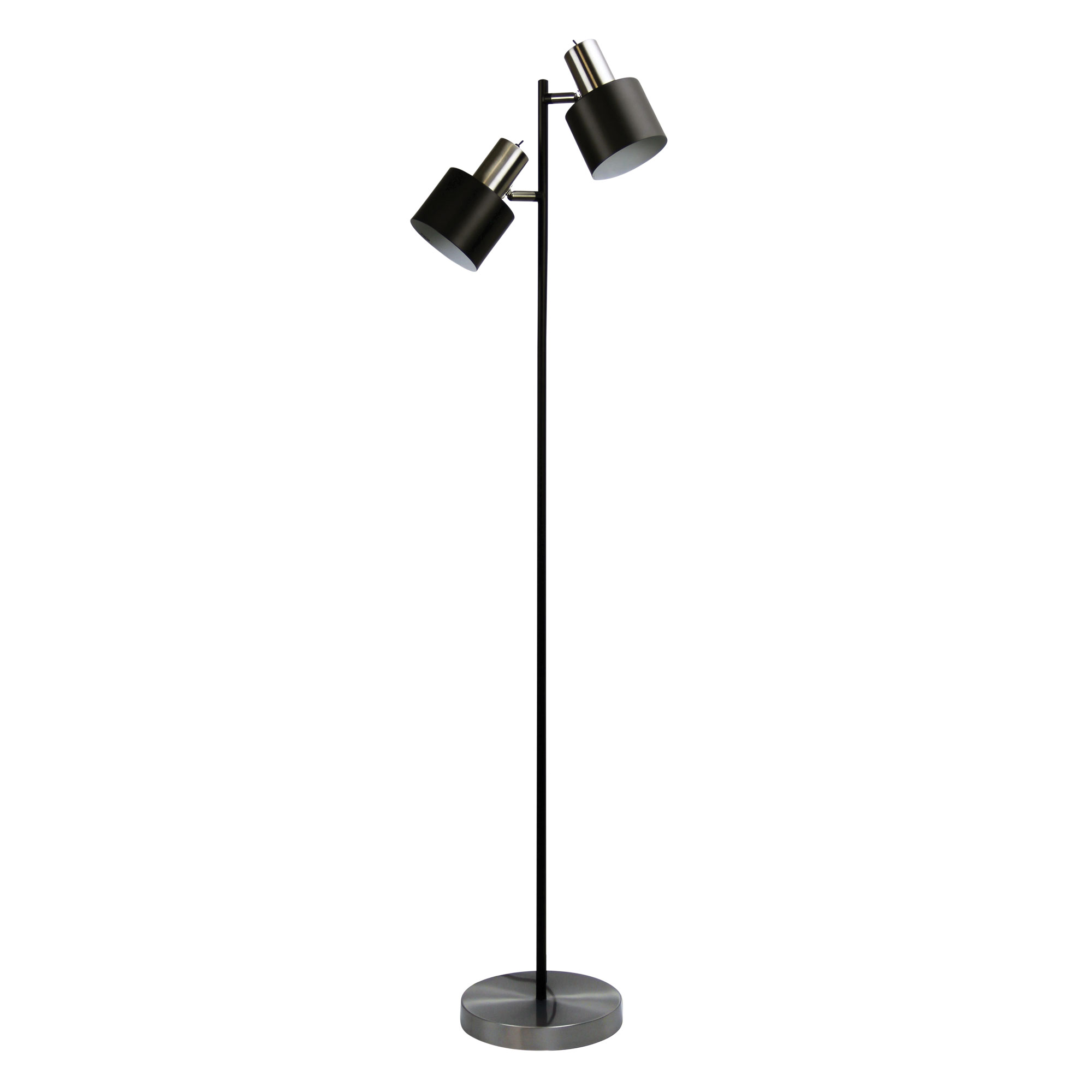 Ava Brushed Chrome Twin Light Scandustrial Floor Lamp
