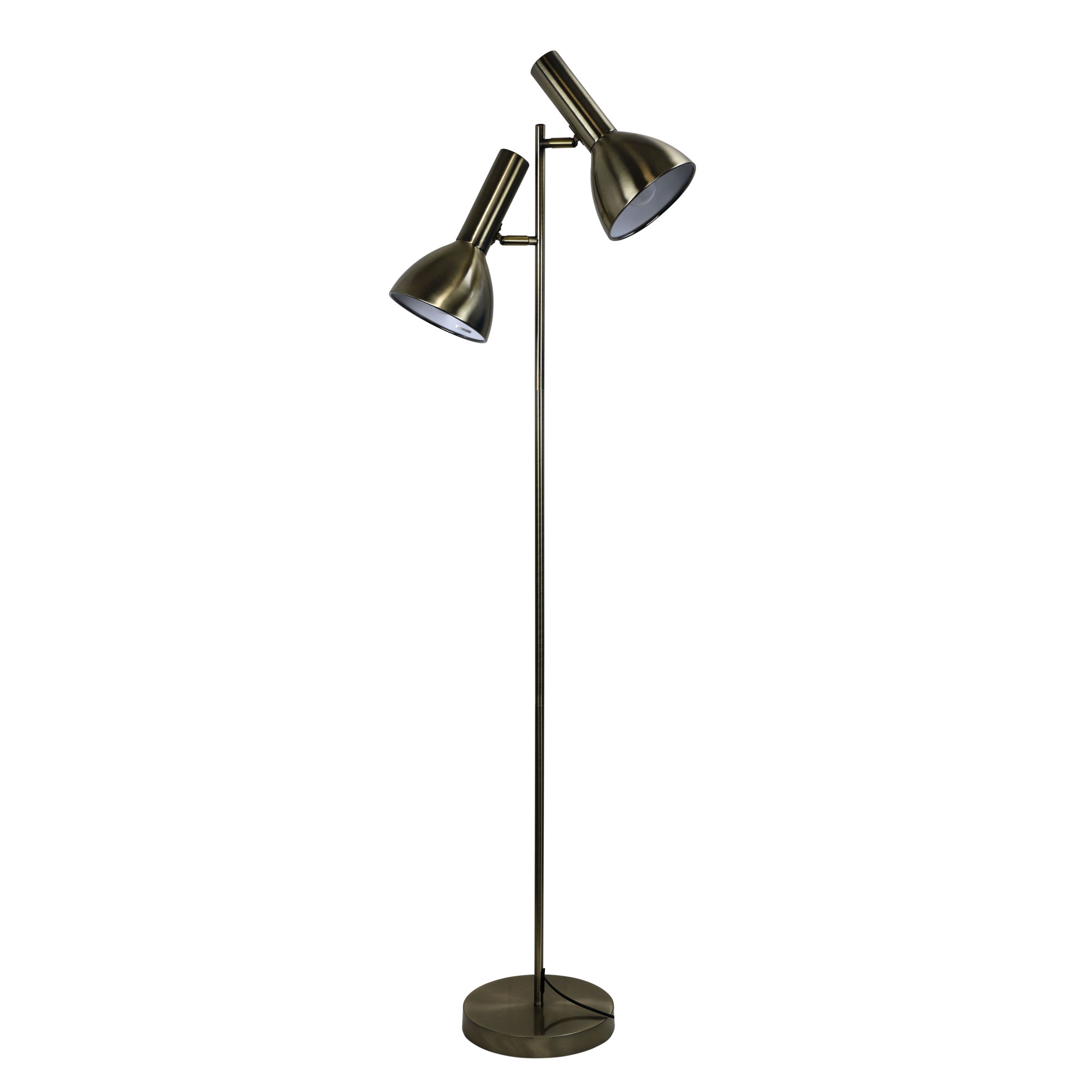 Verna Brass Twin Light Mid Century Floor Lamp