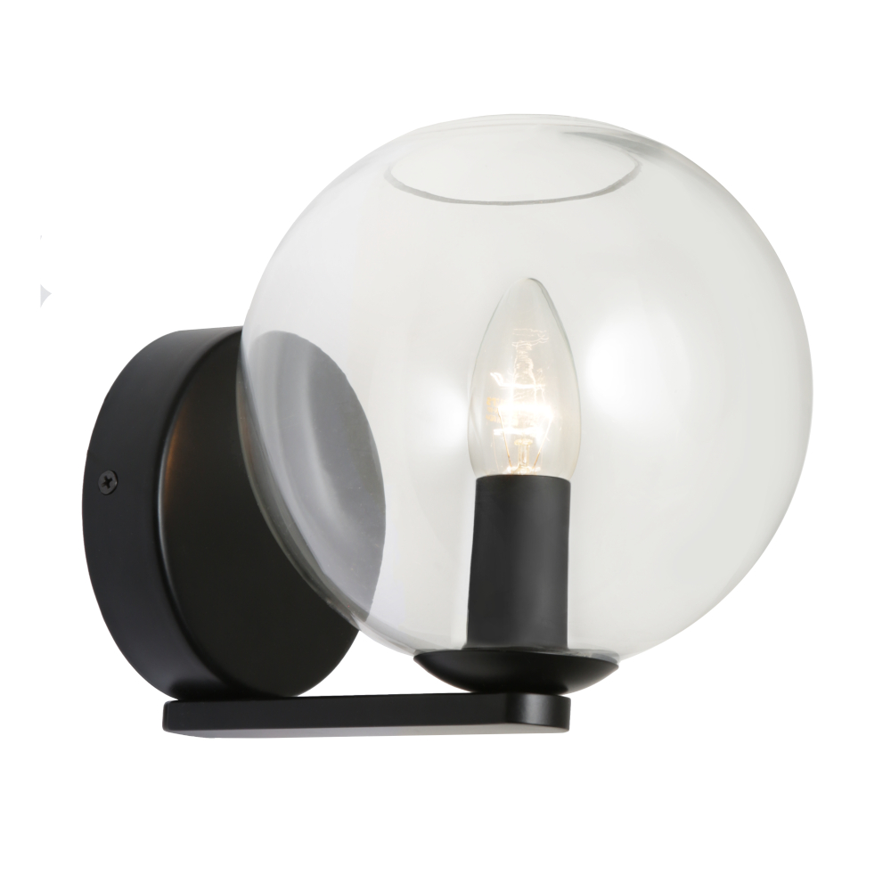 Orpheus Black Clear Glass Wall Light