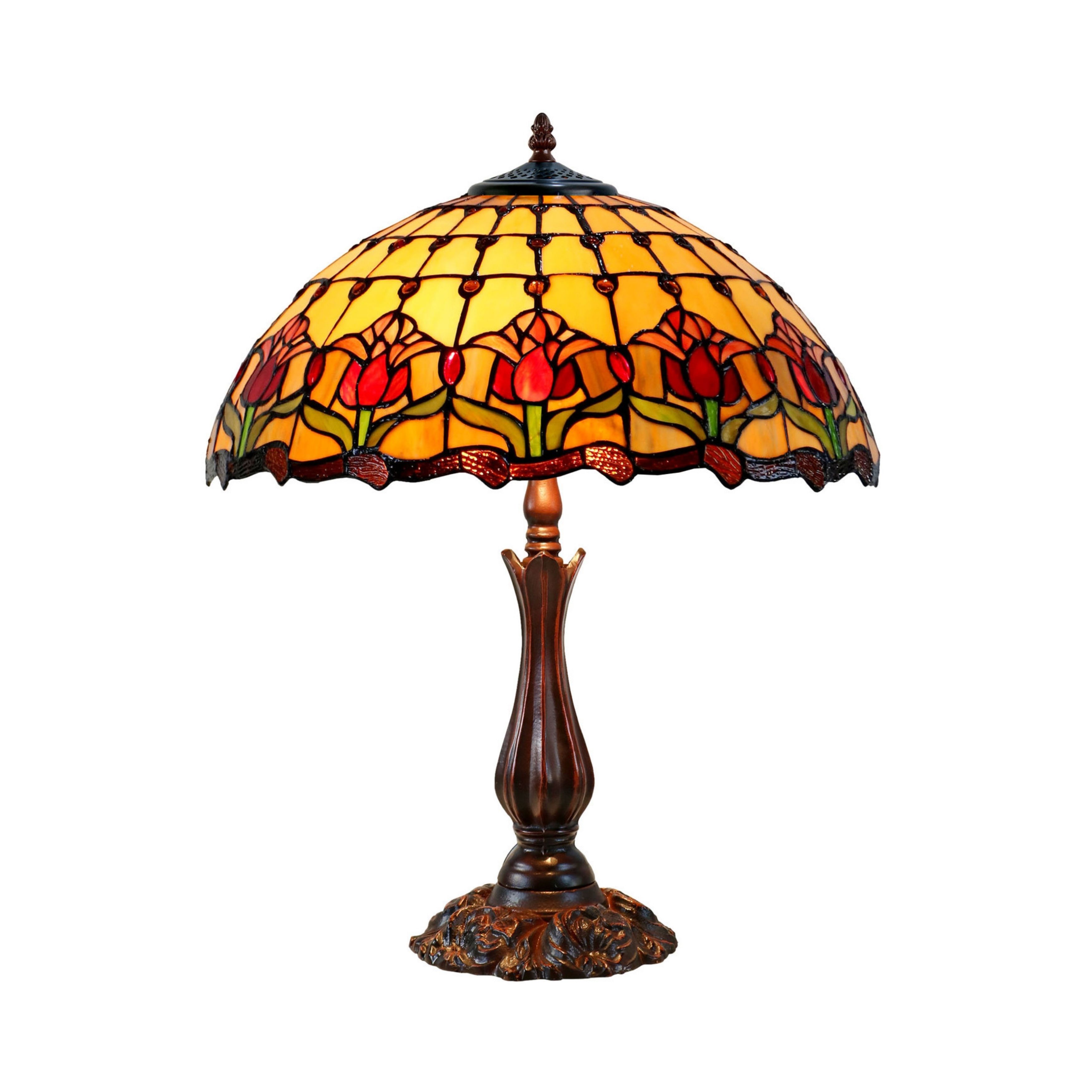 Red Tulip Twin Light Tiffany Table Lamp