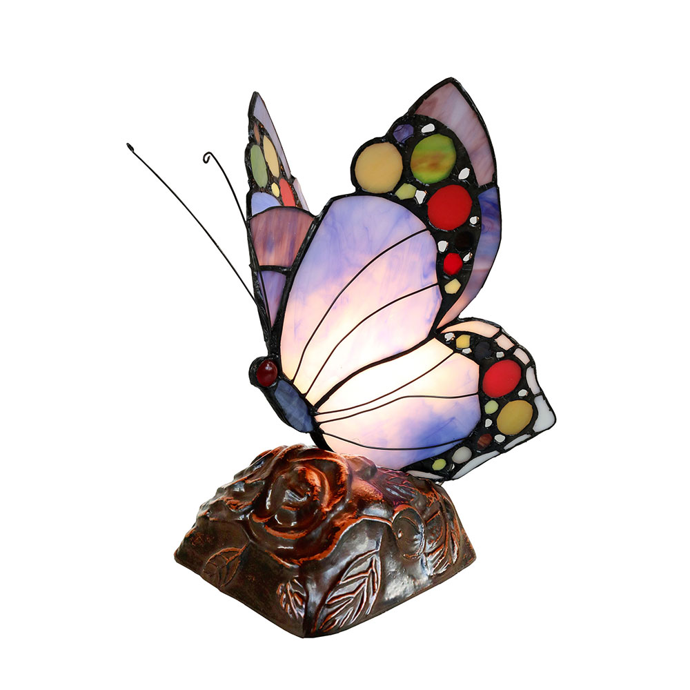 Blue Spotted Butterfly Stained Glass Table Lamp
