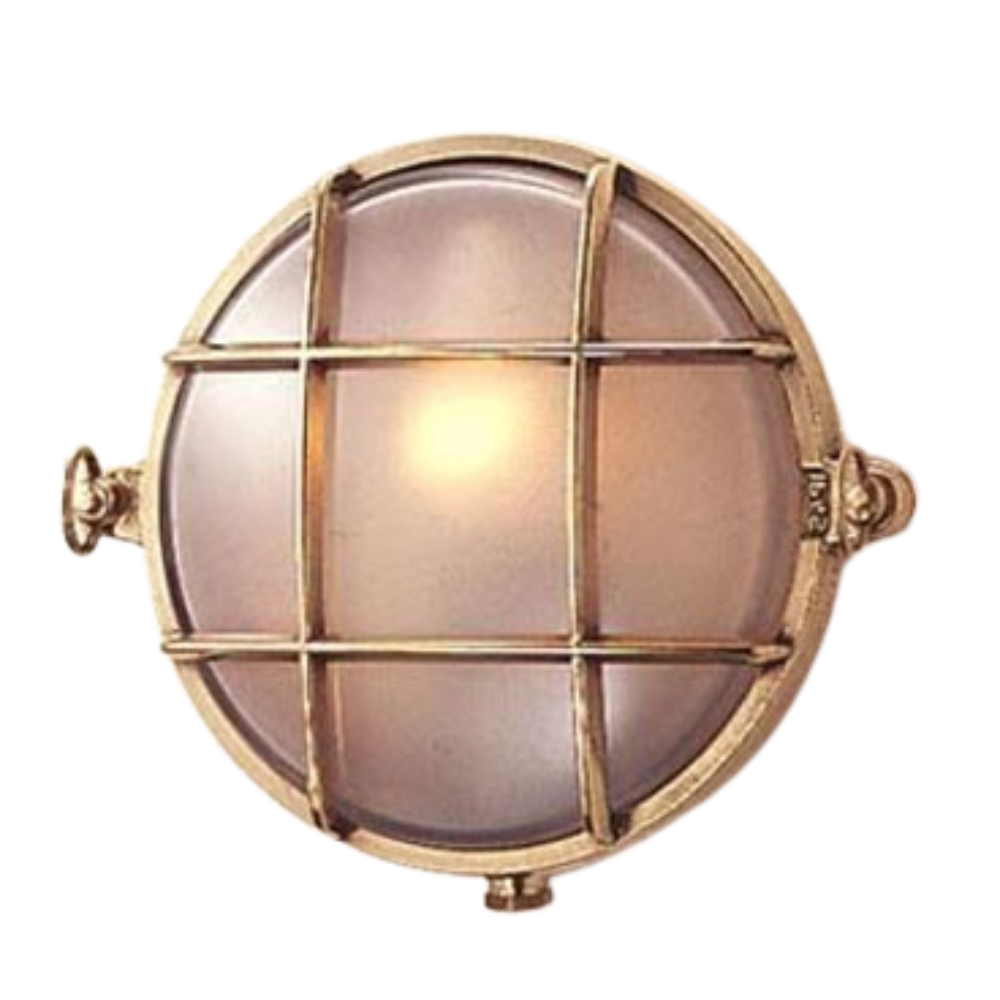 Scarborough Brass Round Outdoor Bunker Wall Light