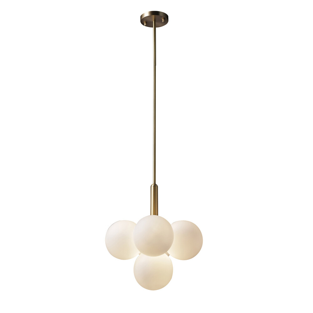 Grape 5 Light Brass Opal White Pendant Chandelier