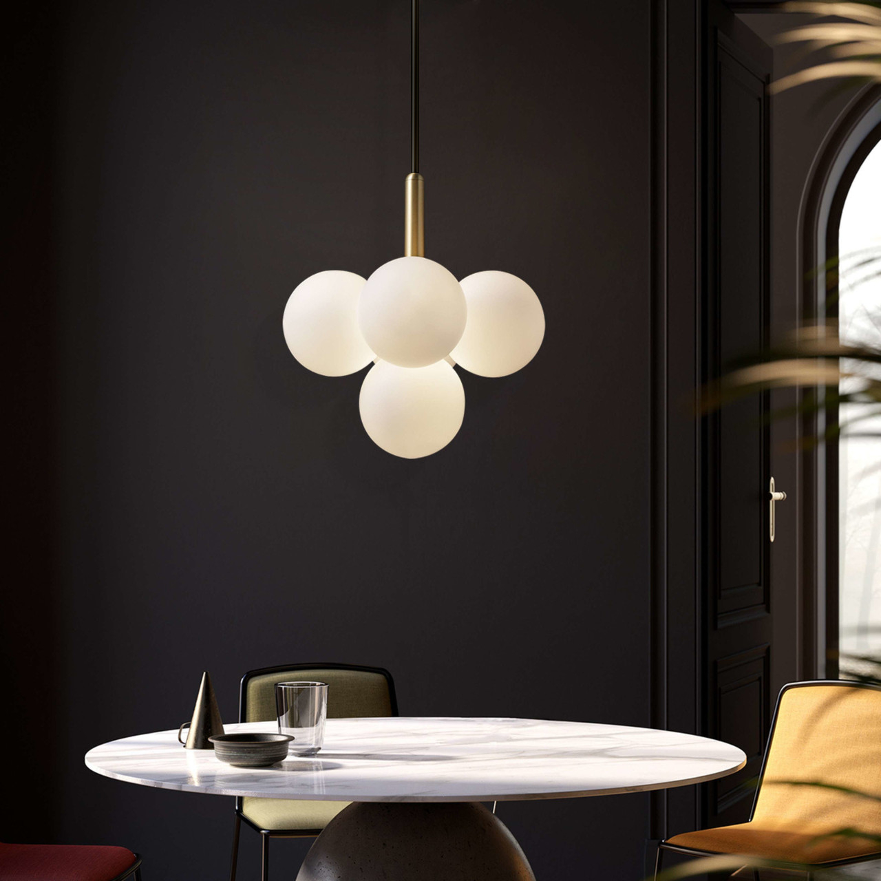 Grape 5 Light Brass Opal White Pendant Chandelier - Zest Lighting
