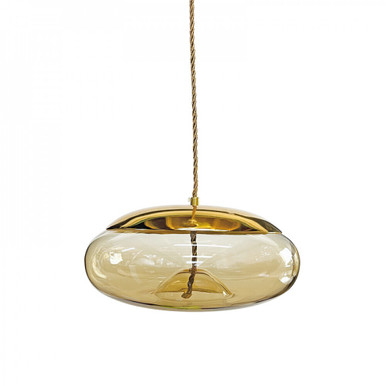 View of Ellipsoid Amber Blown Glass LED Pendant Light