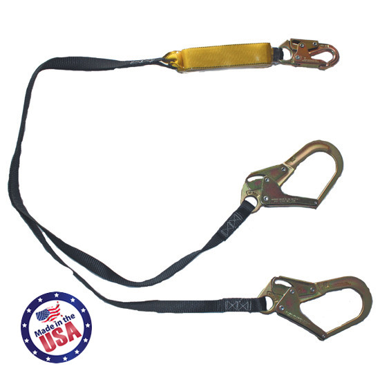 6' Shock Absorbing Lanyard Dual Leg with Rebar Hooks