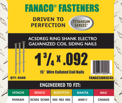 Fanaco 15 degree 1 3/4 X .092 Coiled Siding Nails