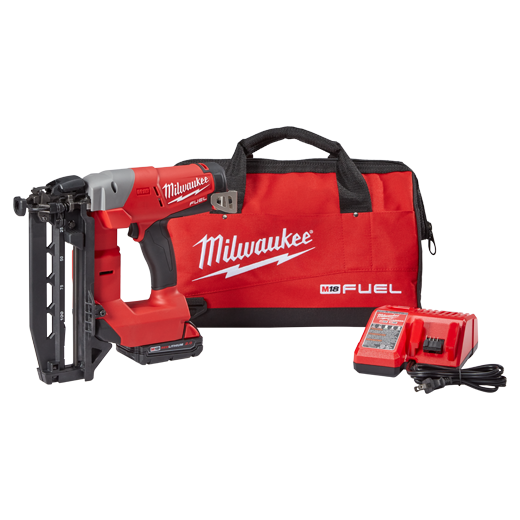 Milwaukee M18 FUEL™ 16ga Angled Finish Nailer Kit