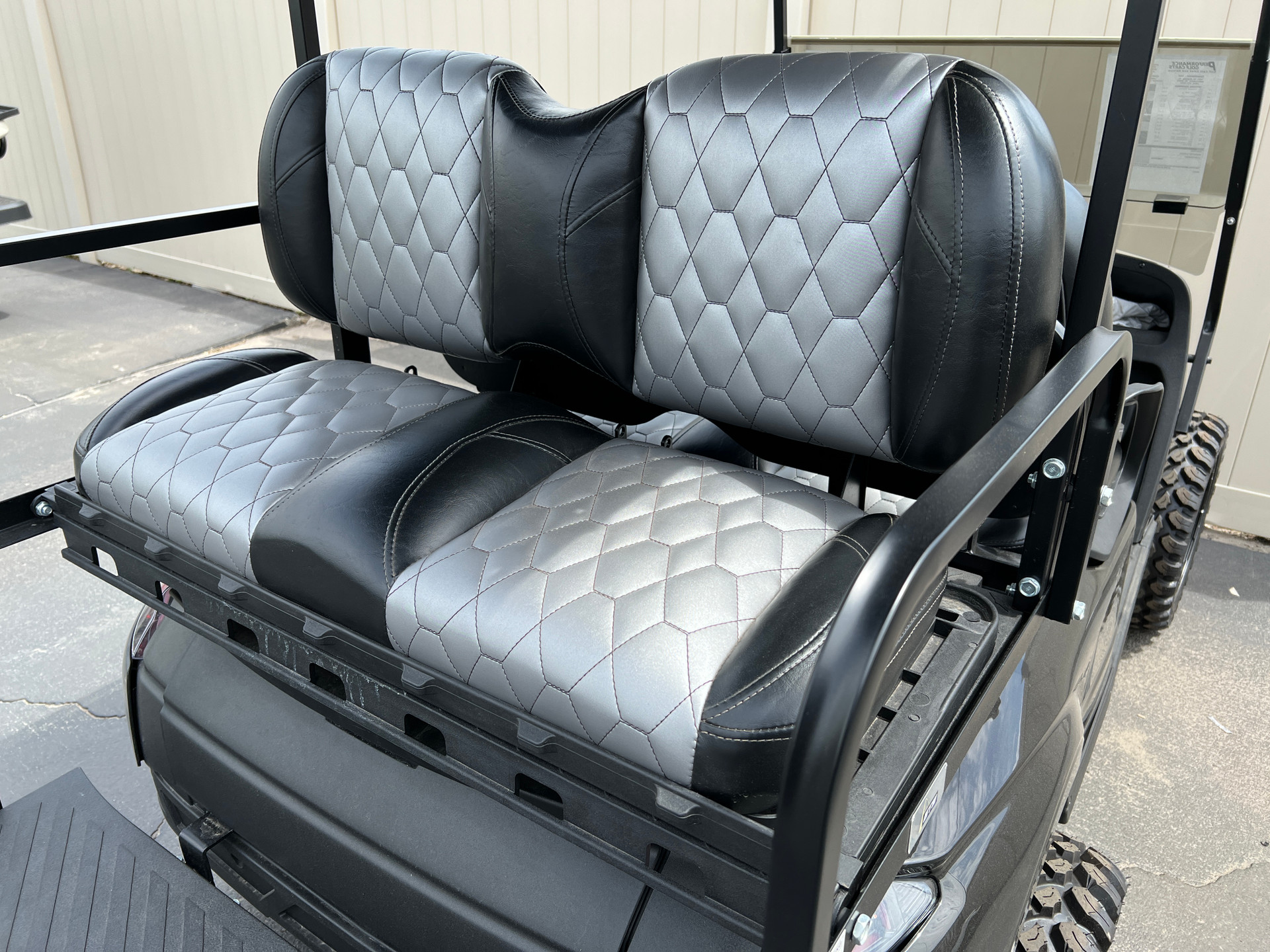 Custom Bolster Black & Silver Golf Cart Seats Classic Pattern Performance Golf Carts