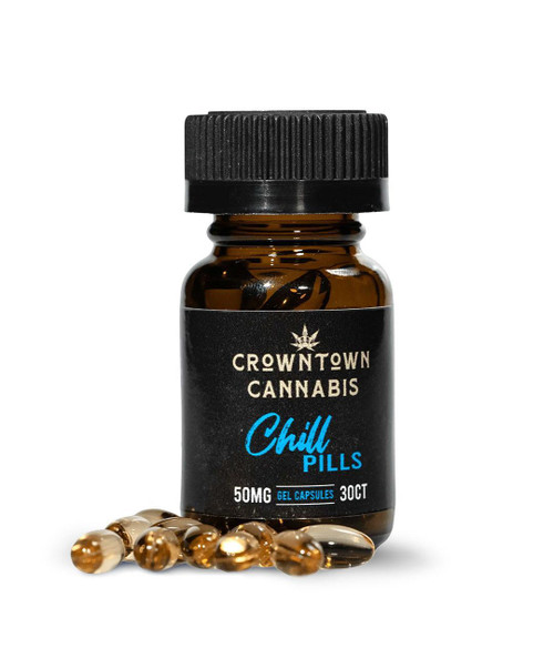 Crowntown Cannabis | Chill Pills | Gel Capsules | THC FREE | 50mg | 30 count