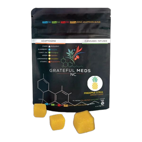 Grateful Meds | Functional Mushroom Canna Gummy | Pineapple Citrus | CBD + THC + Immunity Blend | 10 Count