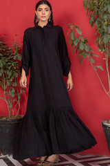 Black Collar Tiered Maxi (Buttons open) with Double Pockets