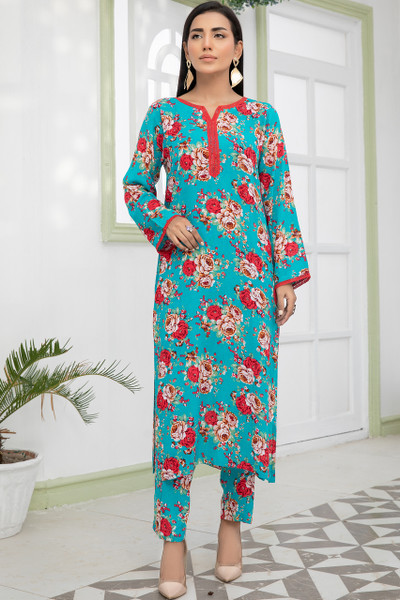 Two Piece: Aabroo Green Printed  Shirt & Trouser with Lacework (6XL Available)