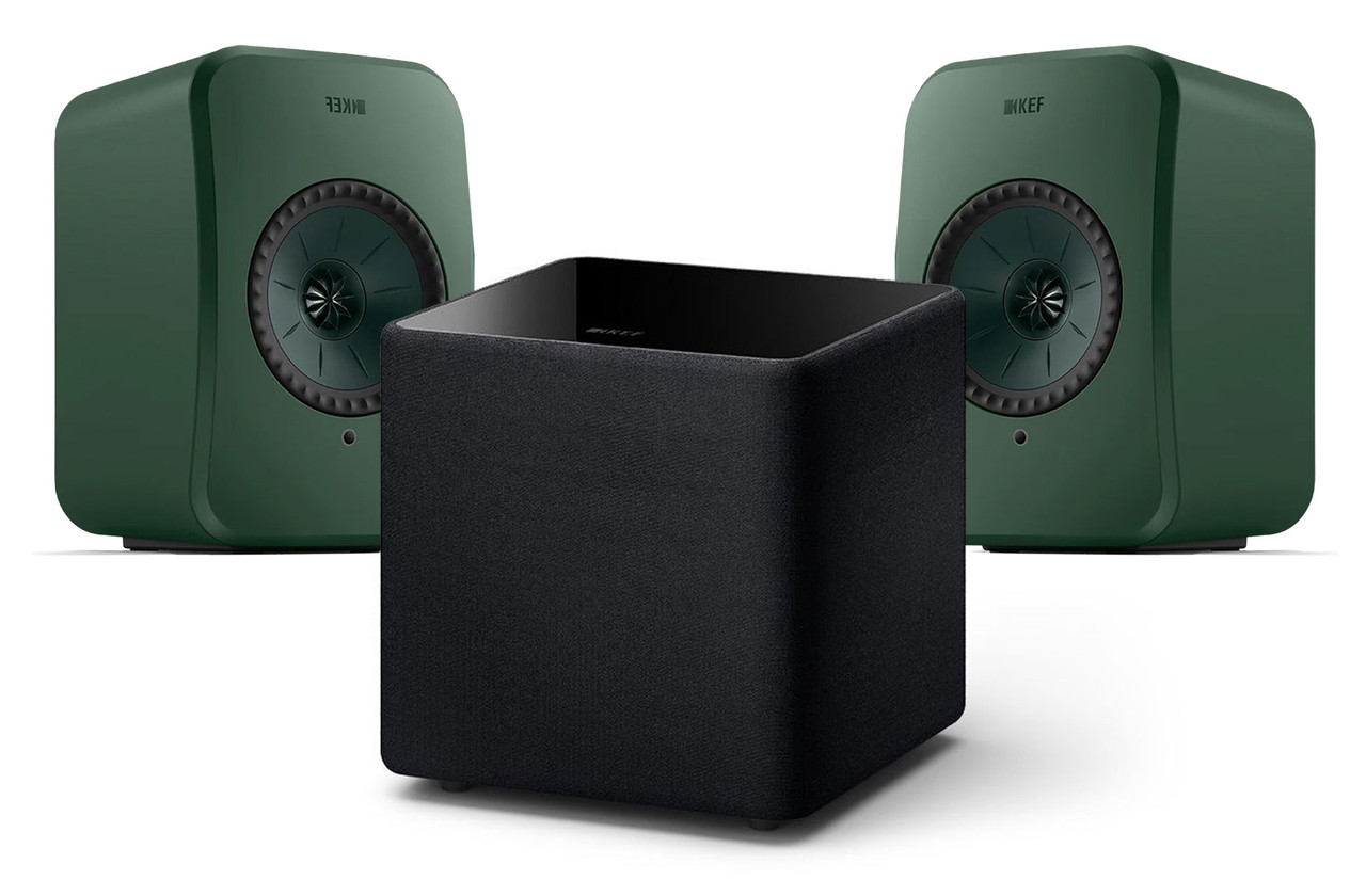 KEF LSX II LT (Sage Green) with KEF Kube 8 MIE (Black) | Wireless
