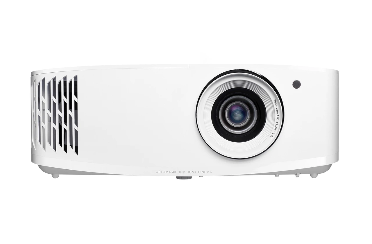 A projector shown from the front at an angle.