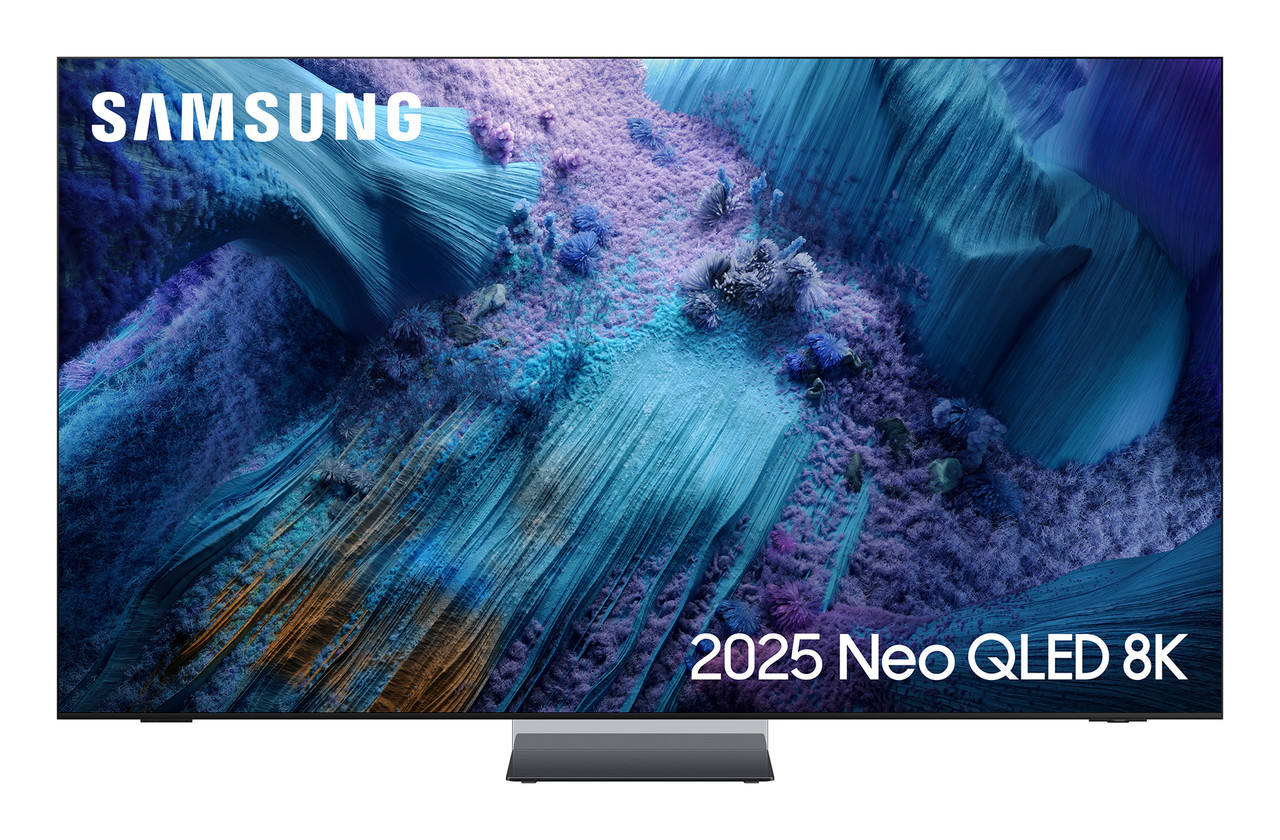 A flat-screen television on a stand, shown from the front.