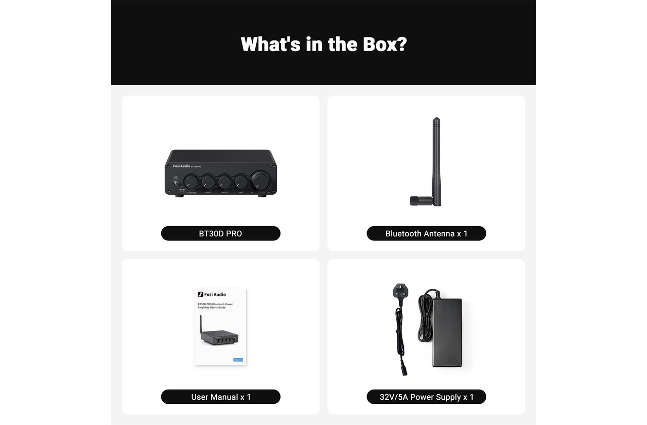 Fosi Audio BT30D Pro (Black) | 2.1 Stereo Amplifier | Richer Sounds