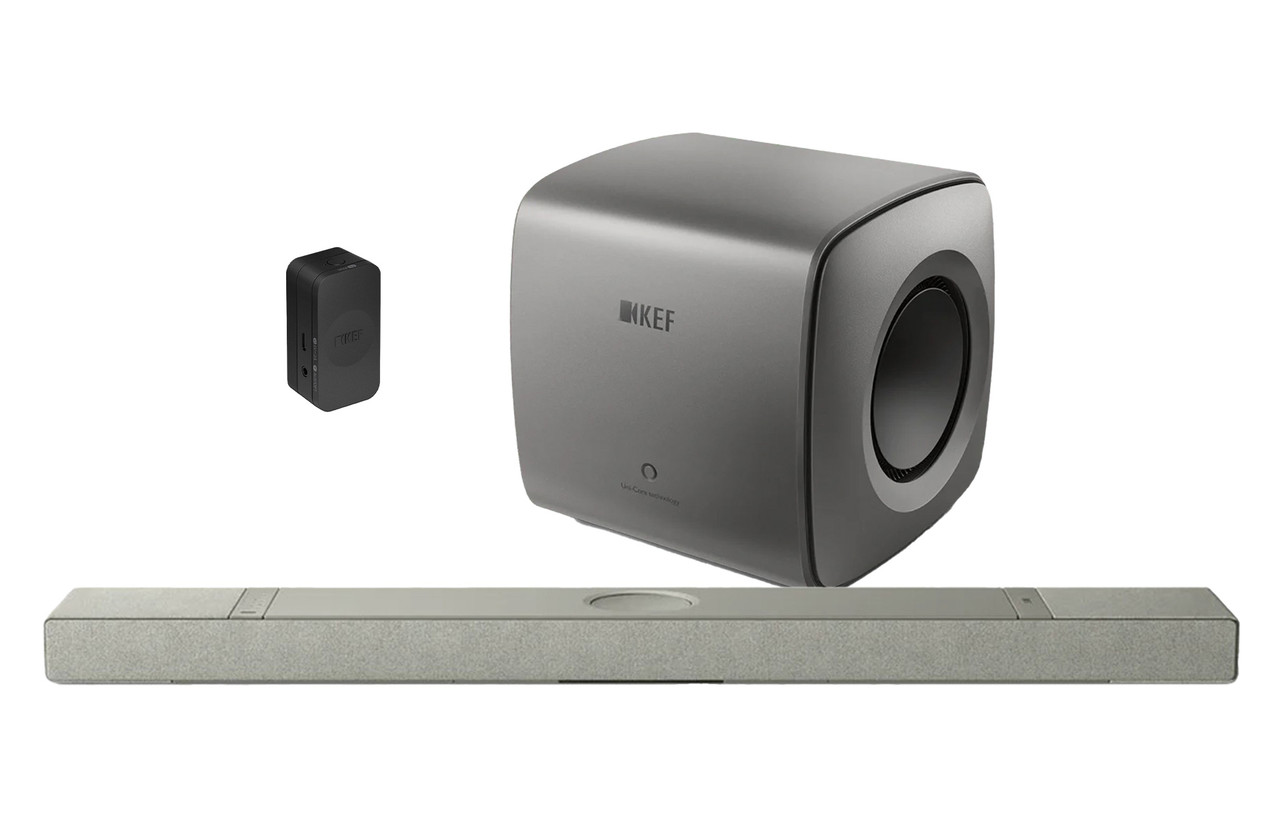 KEF XIO & KEF KC62 (Silver/Grey) with KEF KW2 Receiver (Black